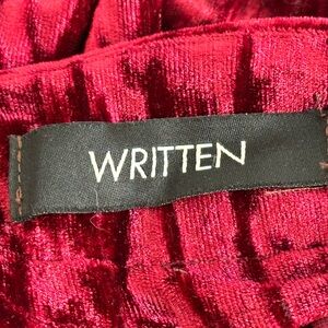 Written ruby red skirt